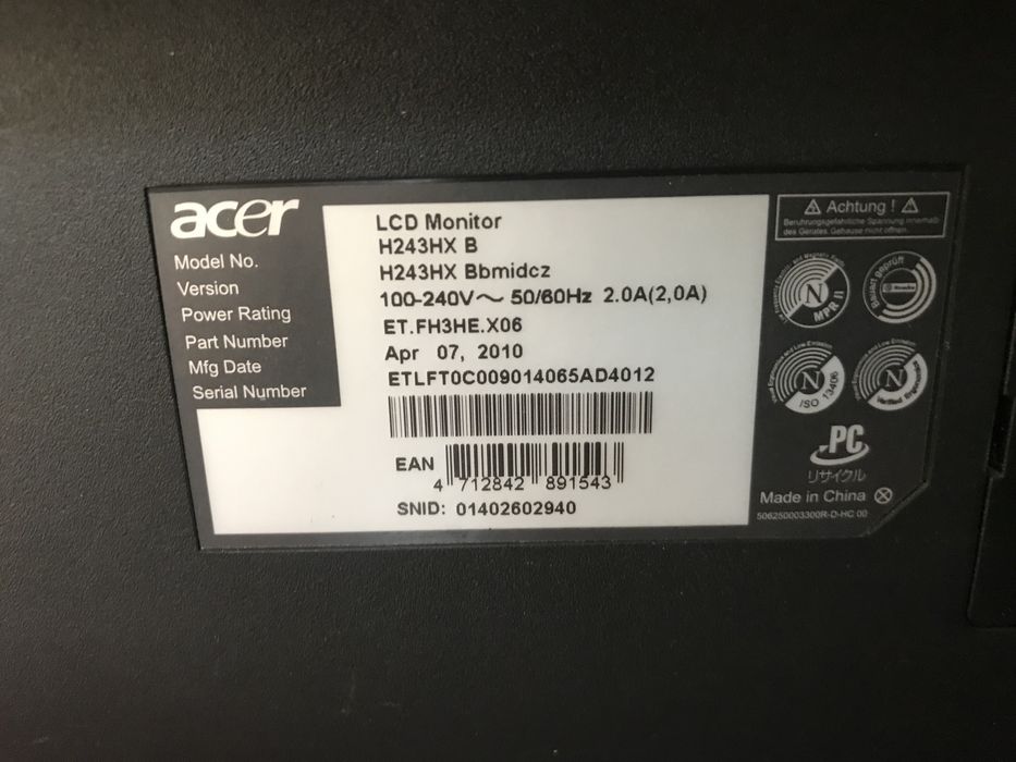 Монітор Асеr H243HX B