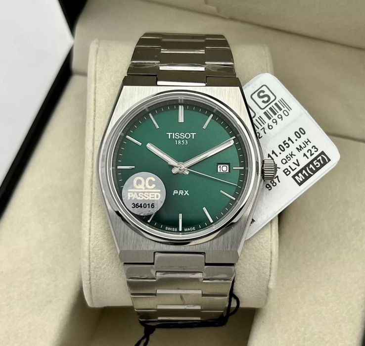 Мужские часы Tissot Prx Green 40 мм зеленые
