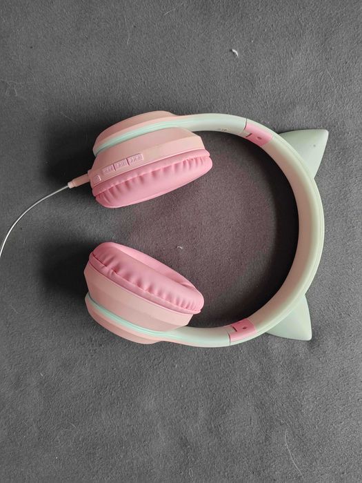 Słuchawki Kocie Uszy RGB Bluetooth USB-C | Odczepiany Mikrofon