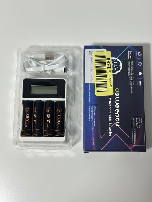 Akumulatory litowe Delyeepow AA 3500 mWh, zestaw 4 sztuk ładowarka LCD