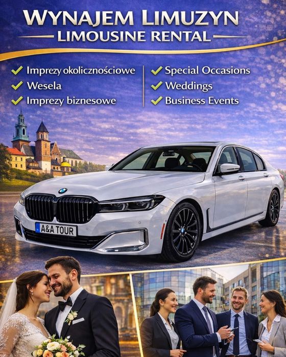 Auto do ślubu / wynajem z kierowcą / BMW 7 Long