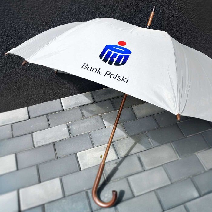 Reklamowy PARASOL z twoim nadrukiem LOGO - Drewniana rączka