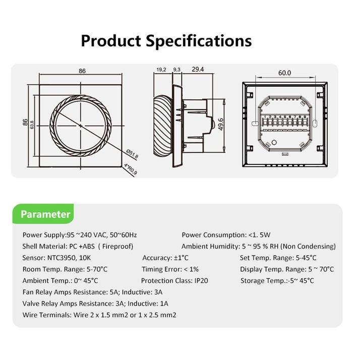 Термостат Tuya WIFI білий, кольоровий екран
