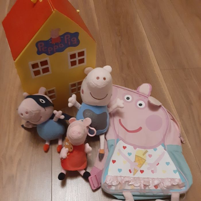 Zestaw świnka peppa domek łódka szkoła camper puzzle auto plecak plusz