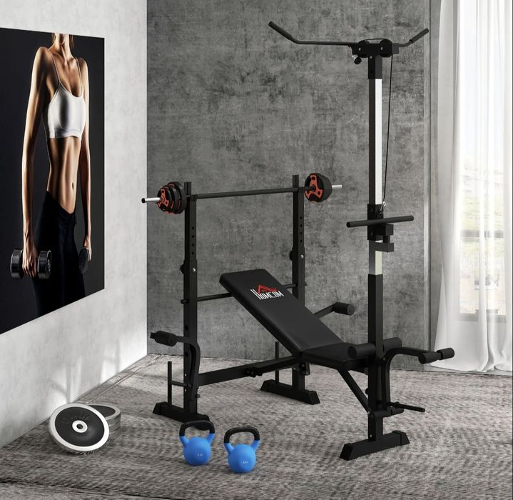Banco de Pesos Multi Funcional Banco de Musculação Ajustável em 6 Posições 180x134x200cm  Preto