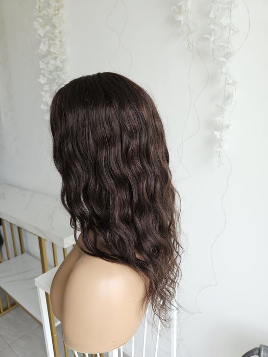 Tupet topper Klaudia fale imitacja skóry naturalny brąz duża baza pełne krycie  50 cm