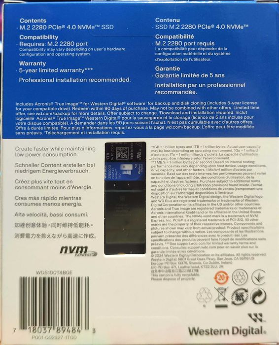 Sandisk 1TB M.2 PCIe Gen4 NVMe Blue SN5000