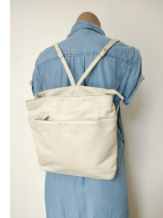 Кожа ручная работа рюкзак кожанный белый молочный женский шкіряний