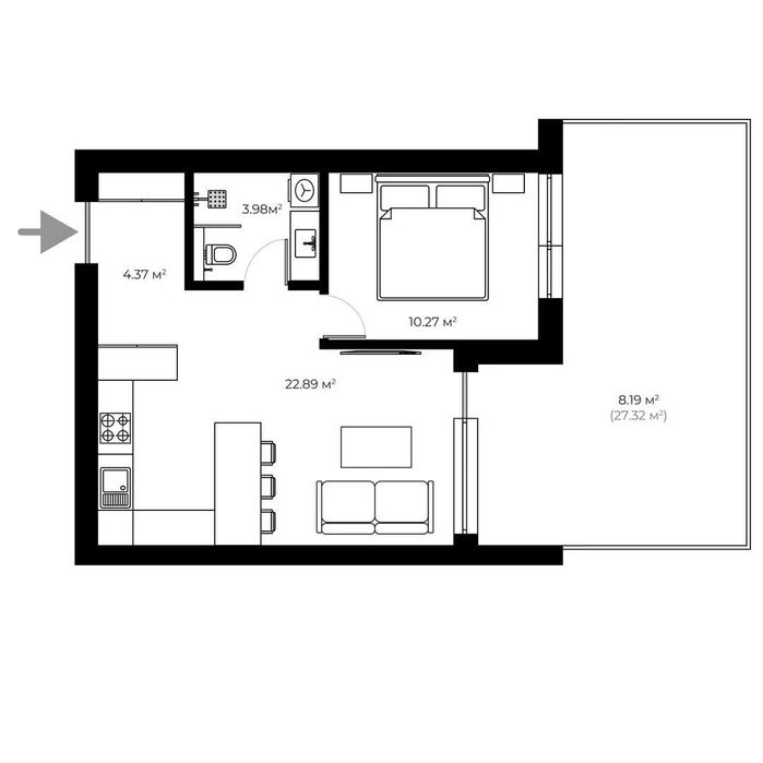 1-кімнатна квартира | GRAND HILLS | Ужгород, новобудова - GH 2.01