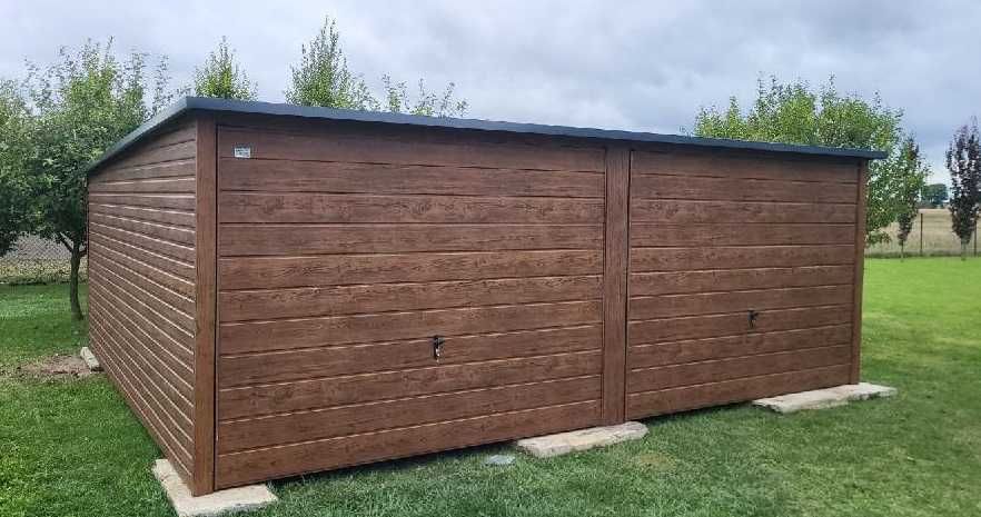 Garaż blaszany 6x5 Premium Garaz drewnopodobny grafit Garaże blaszane Premium 6x5 6x5.8 6x6 6x7 7x7 PRODUCENT
