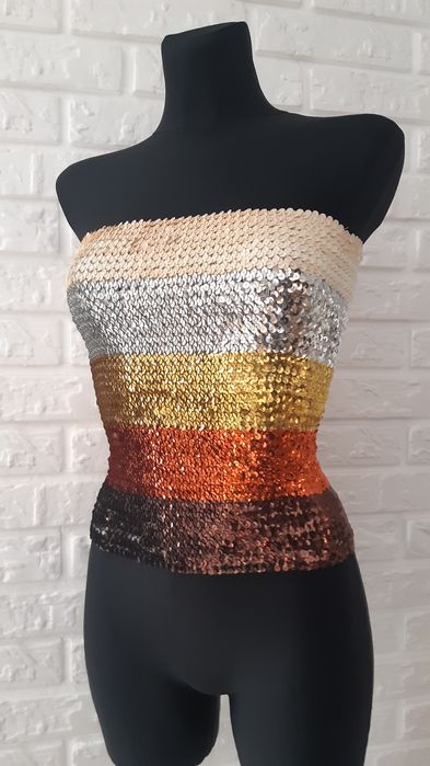 ORSAY Bluzka top z cekinów dopasowany elastyczny