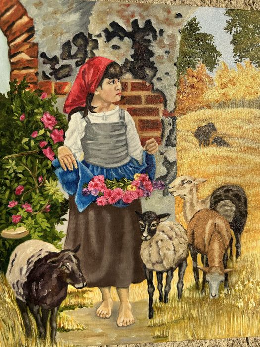 Картина дівчини з овечками