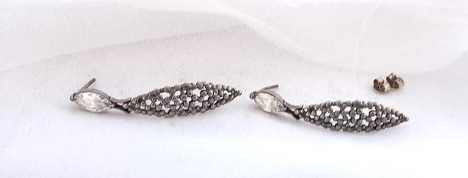 Piękne kolczyki srebrne kryształ górski ażurowe antyk