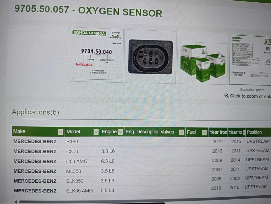 SONDA LAMBDA MERCEDES B180 C300 ML350 SLK350 C63 AMG MTE- ThomsonRef, 970550057