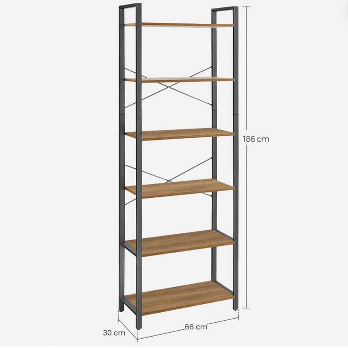 Nowy Regał na Książki Lofto 186x66x30  Metalowy 6 Półek Wysoki Wysyłka