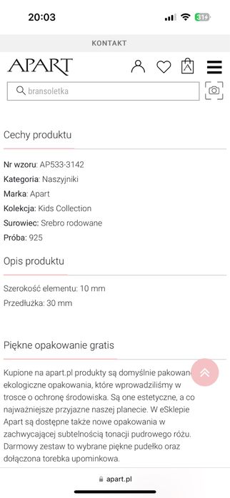Srebrny naszyjnik apart z koniem