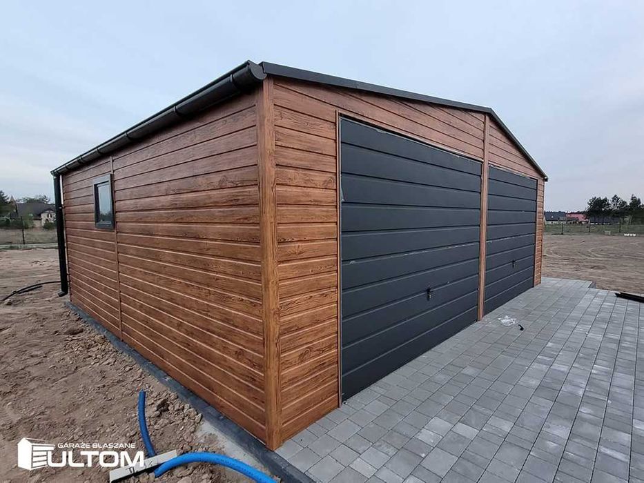 Garaż blaszany drewnopodobny akrylowy dwustanowiskowy