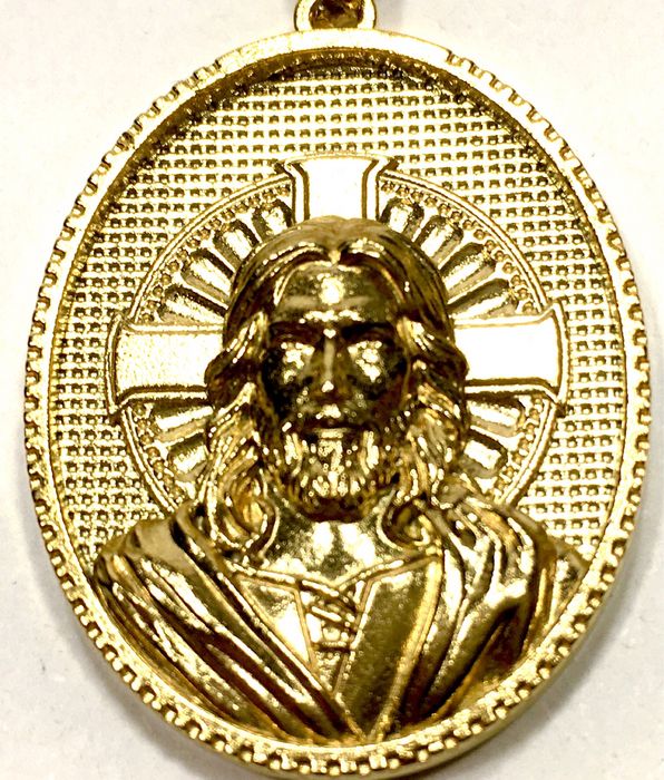 Złoty męski łańcuszek z medalikiem wybita próba 585 pozłacany ogniowo