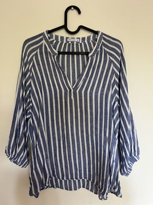Koszula letnia męska Reserved niebieska kropki ciapki luźny splot M slim fit