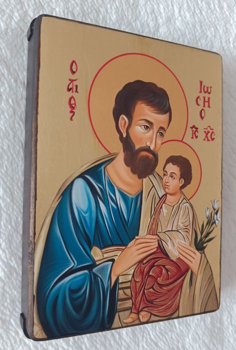 Ikona św. Józefa na desce z certyfikatem.