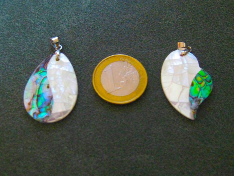 Colar Aço Prateado c/ Coração Madreperola e Abolone NOVO