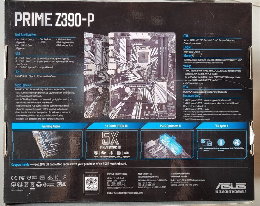 Płyta ASUS PRIME Z390-P + Procesor Intel Celeron G4930 + Chłodzenie + 8GB RAM DDR4