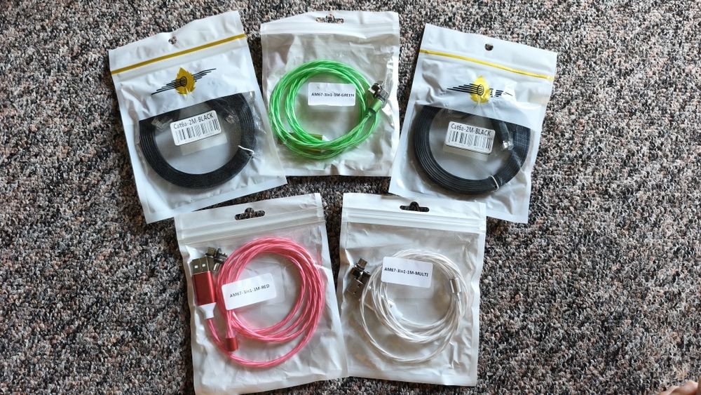 Zestaw kabli 3x1m USB magnetyczne końcówki plus 2x2m  kabel ethernet Cat 6a