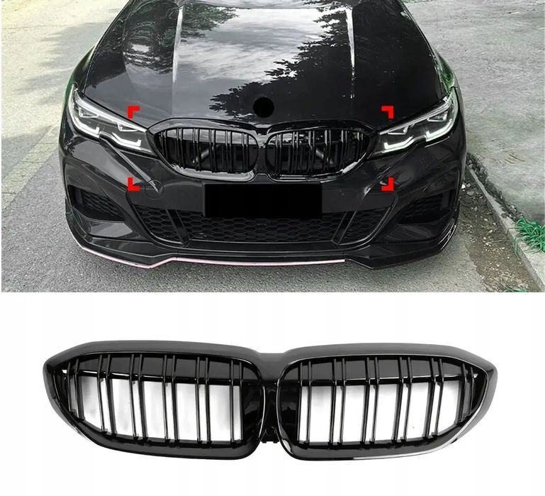 Atrapy Nerki Grill BMW Seria 3 G20 G21 2018-2021 Przed Lift Czarny Połysk