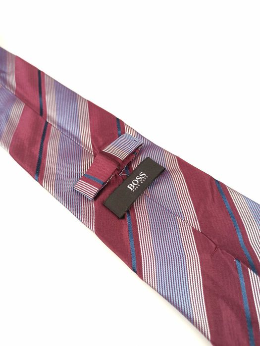 Hugo Boss bordowy śliwkowy jedwabny krawat w paski ap40