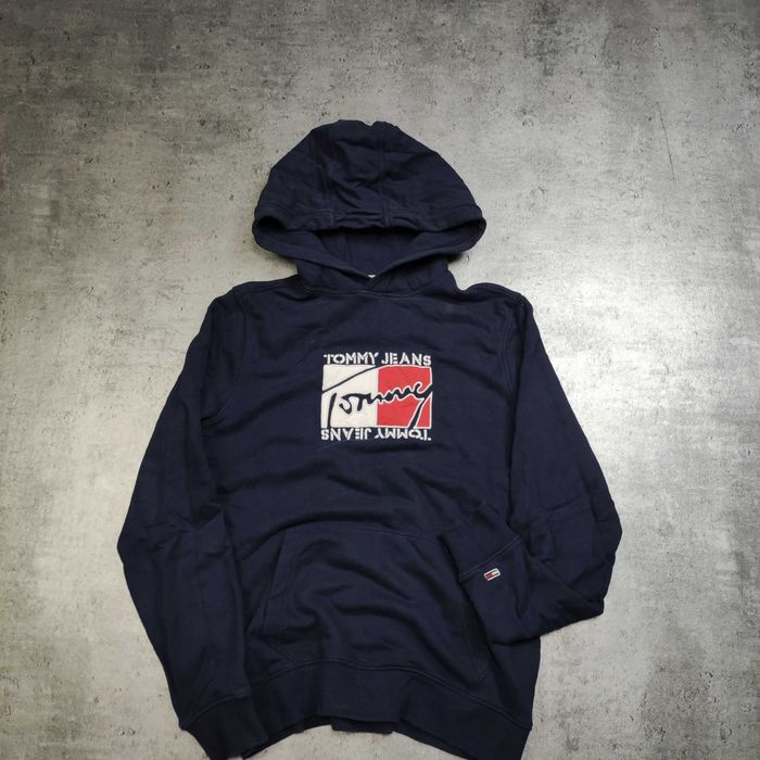 MĘSKA PREMIUM Bluza z Kapturem Hoodie Granat Haft Tommy Hilfiger Logo