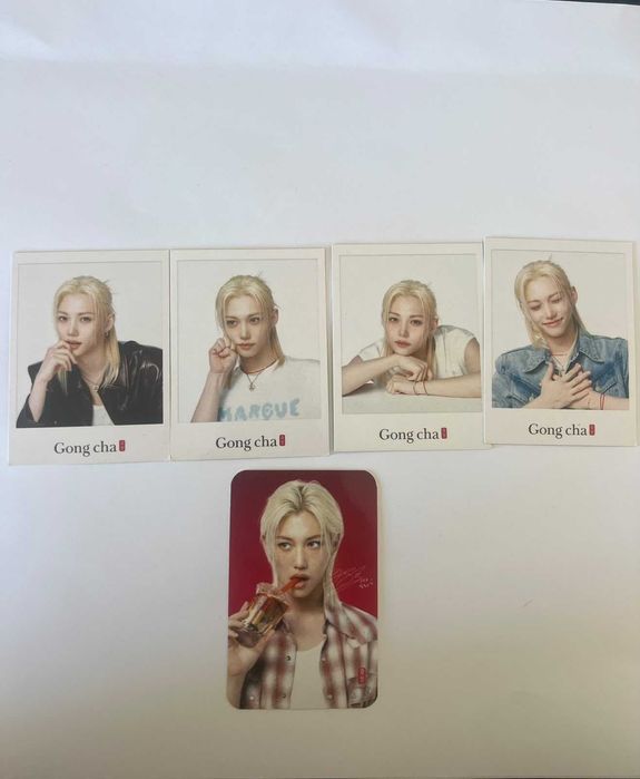 Photocards da Gong cha com o Felix dos Stray Kids. Cada photocard custa 3 €.