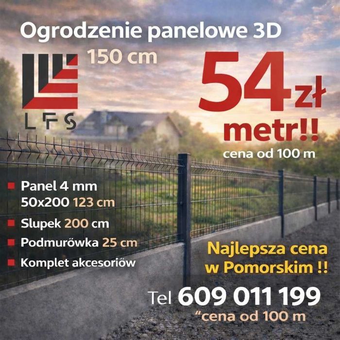 Ogrodzenie panelowe 3D 2D Producent ,panel 123 cm + podmurówka 25 cm