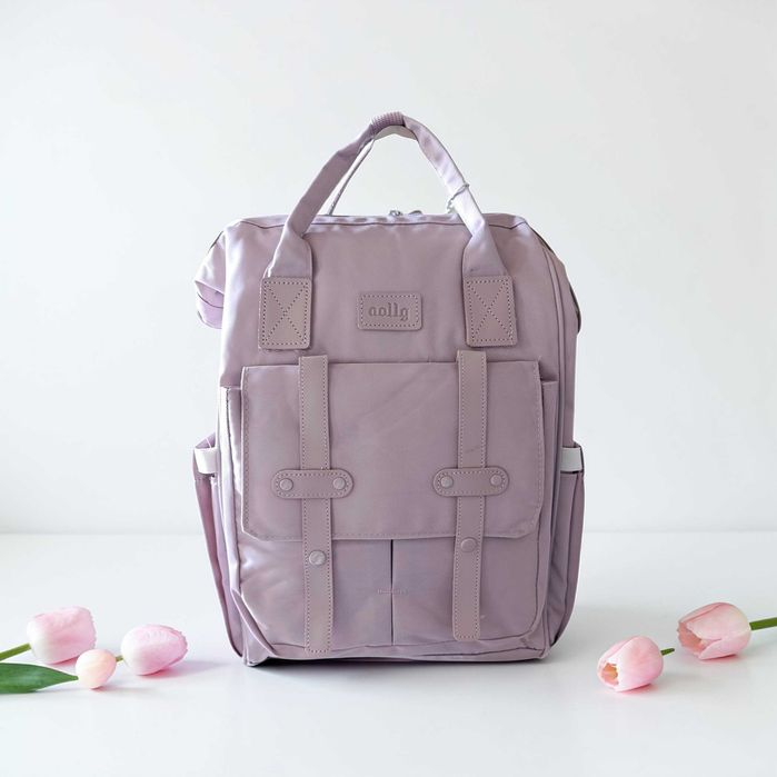 Miejski plecak damski liliowy podróżny do pracy basic funkcjonalny