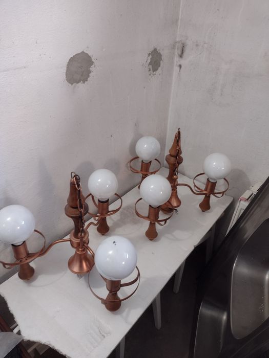 Lampa ozdobna miedź + drewno