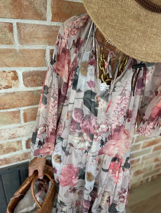 H&M długa maxi oversize sukienka Boho w kwiaty Floral print XL/XXL