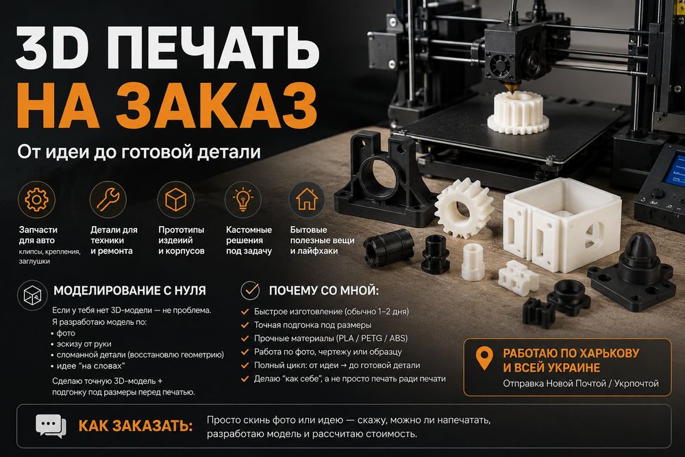 3D печать на заказ | Моделирование с нуля | Запчасти, корпуса, прототипы