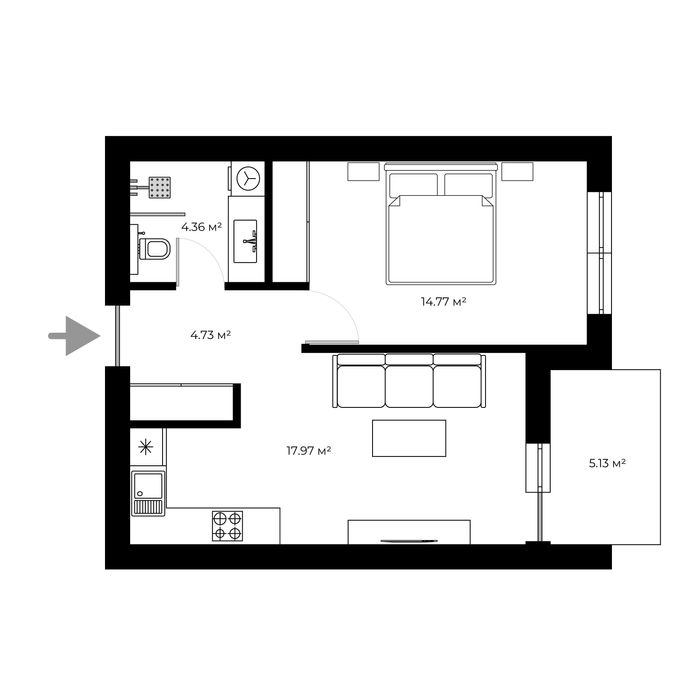 1-room apartment apartment by the address (area 44,4 m²) - Atlanta.ua - photo 3