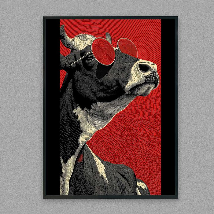 plakat do pokoju krowa, obraz do salonu krowa, plakat abstrakcja krowa