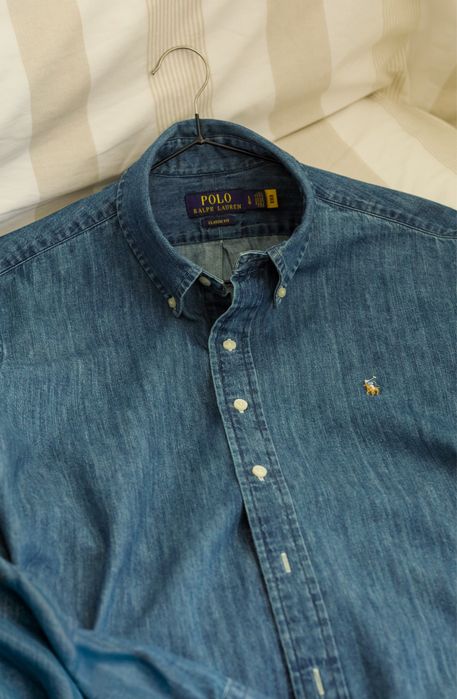 Джинсова сорочка Polo Ralph Lauren синя жіноча рубашка бавовна