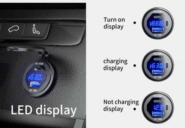 Carregador PD 45W + USB QC3.0 18W 12V / 24V