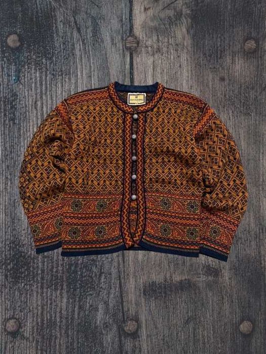 Śliczny damski sweter w wzorki wełniany Dale Od Norway Knit cardigan M