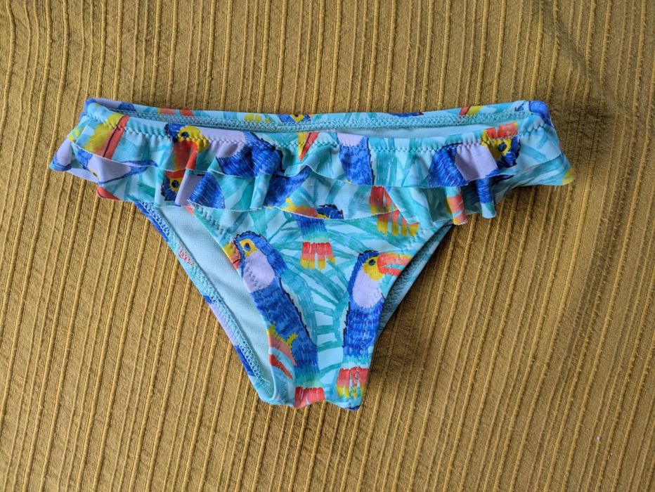 Cueca de Biquíni Menina Azul com Folhos, 5/6 Anos