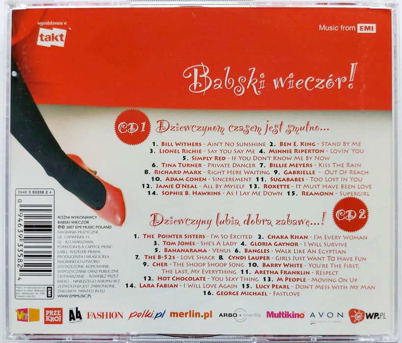 Babski Wieczór 2CD 2007r Adam Cohen Roxette Tom Jones M People Cher