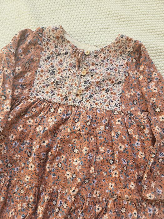 Sukienka Zara 104 boho kwiatki brązowa