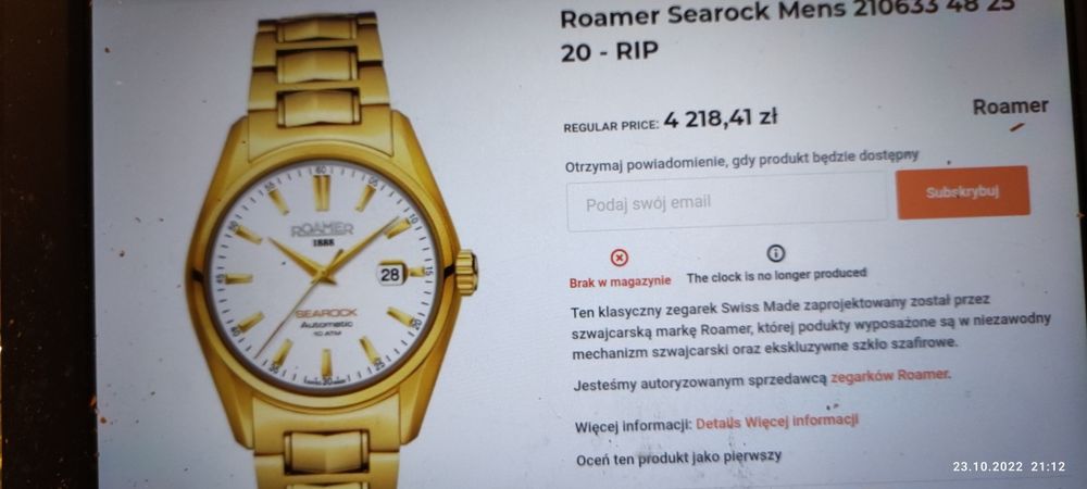 Roamer automat pozłacany z bransoletą