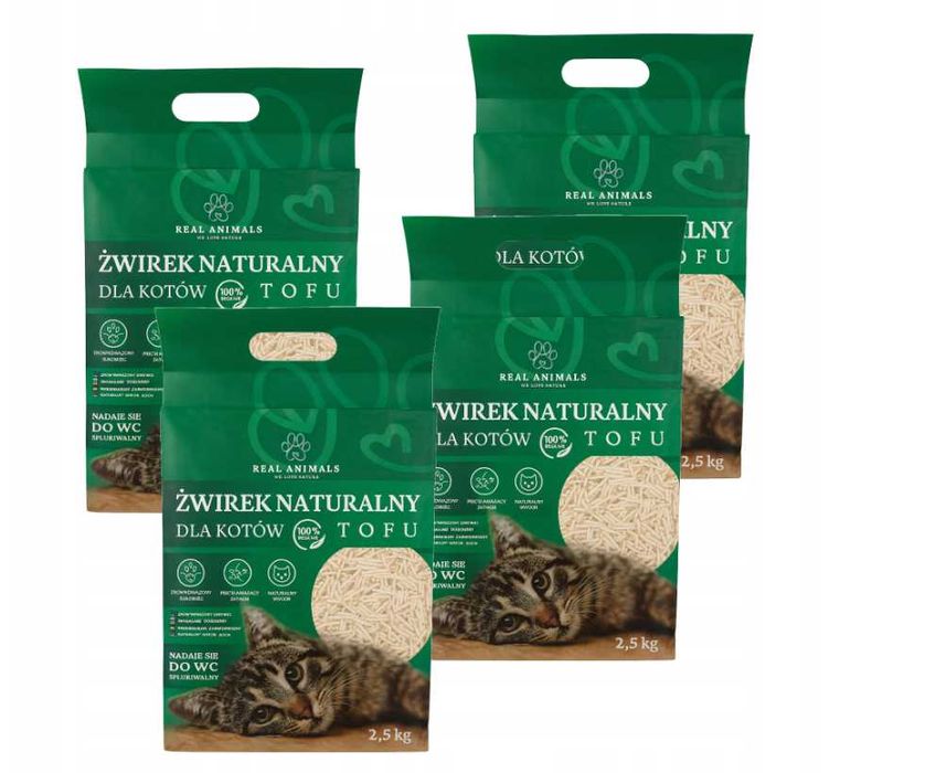 4 x Żwirek tofu dla kota 5L 2,5kg naturalny zbrylający biodegradowalny
