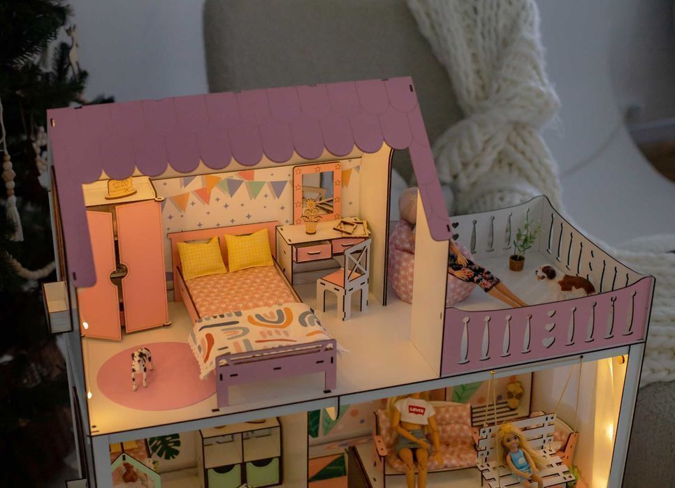 Ляльковий будинок з освітленням Кукольный Домик +подарок мебель Барби