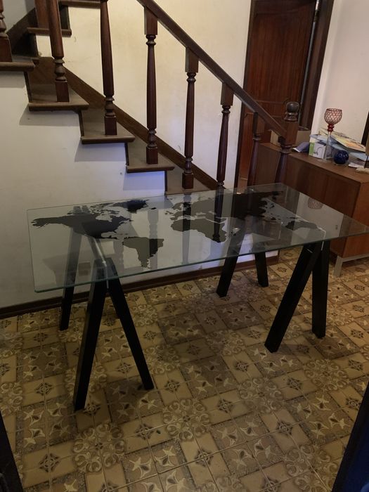 Mesa Secretária de Designer Francês Habitat "Archi" (Tréteaux) – Edição Vintage em Wengé e Aço Escovado (160cmx81)