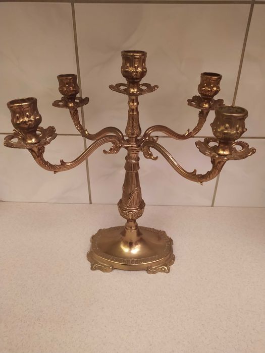 Świecznik pięcioramienny z mosiądzu