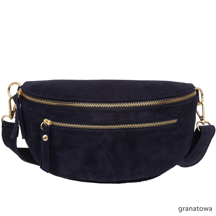 VERA PELLE nerka zamszowa saszetka biodrówka V677 granatowa